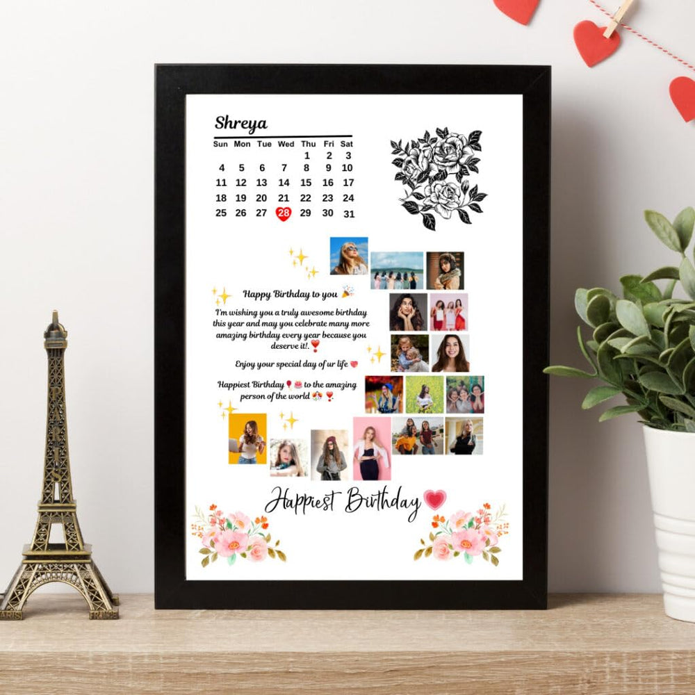 Personalized Birthday Photo Frame with Calendar & Collage (8 x 12 inches)