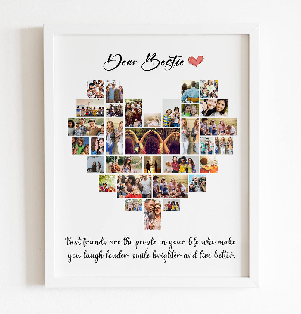 Heart-Shaped Photo Collage Frame – “Dear Bestie”
