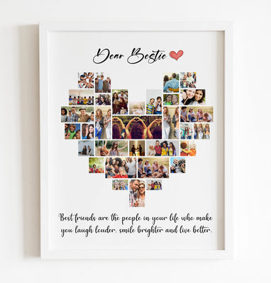 Heart-Shaped Photo Collage Frame – “Dear Bestie”