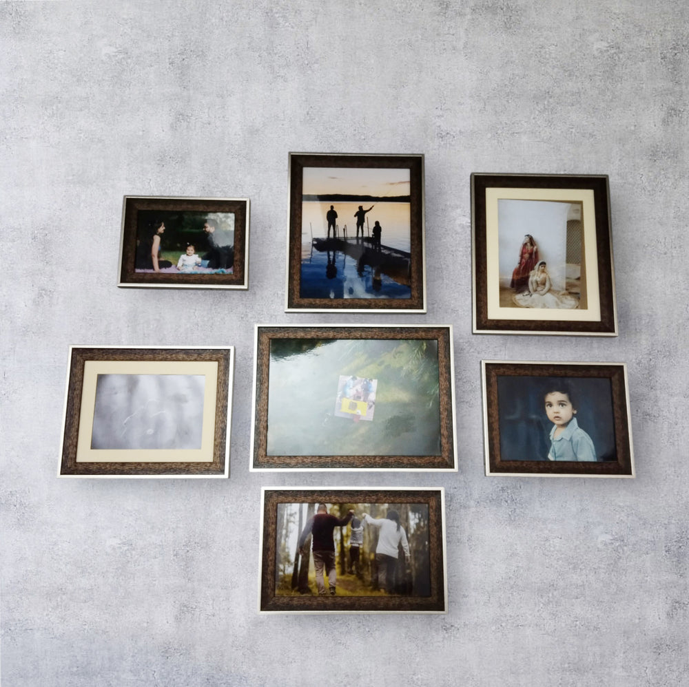 Premium Silver Brown Photo Frame Wall Set(Incl Photo Print)